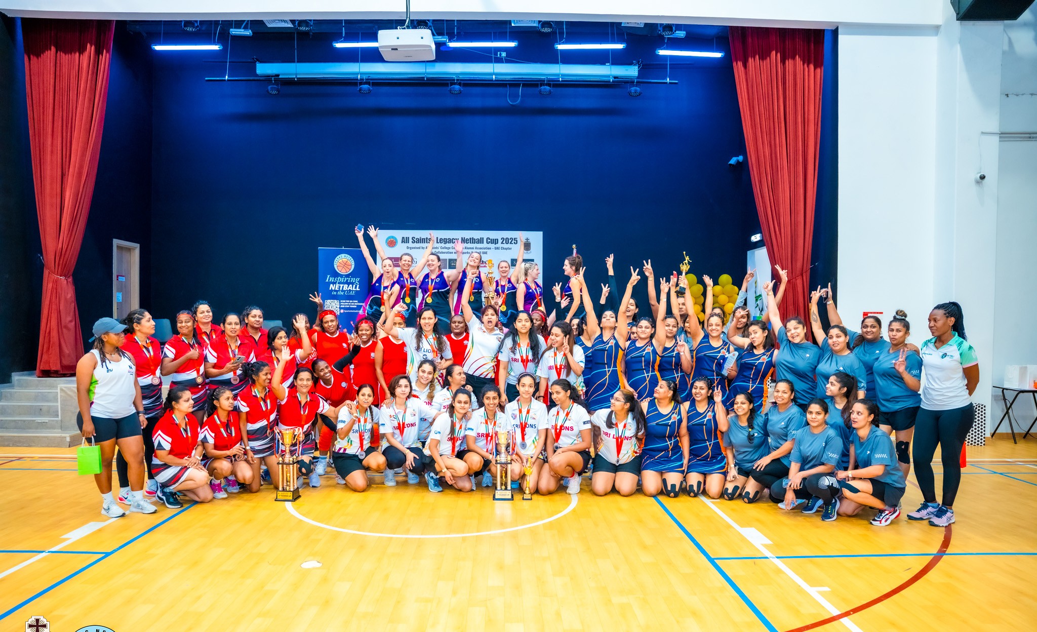 Champions celebrating on court at last year's Legacy Netball Cup at Al Salam Community School, Dubai